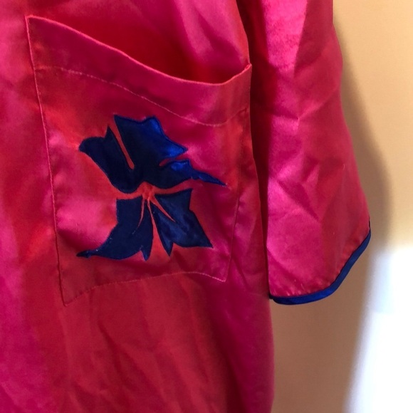 Victoria’s Secret hot pink satin nightgown with  blue trim VTG size L Gold label - Picture 7 of 13